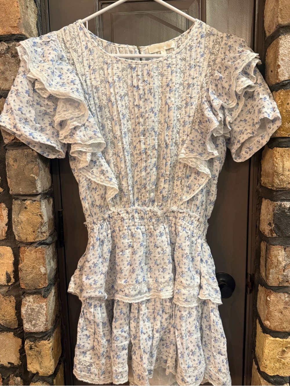LoveShackFancy Blue & White Floral Ruffle Tiered Dress